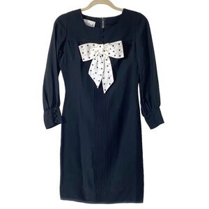 Vintage Little Black Dress White Polkadot Bow 60s Bobbie Brooks Womens Small